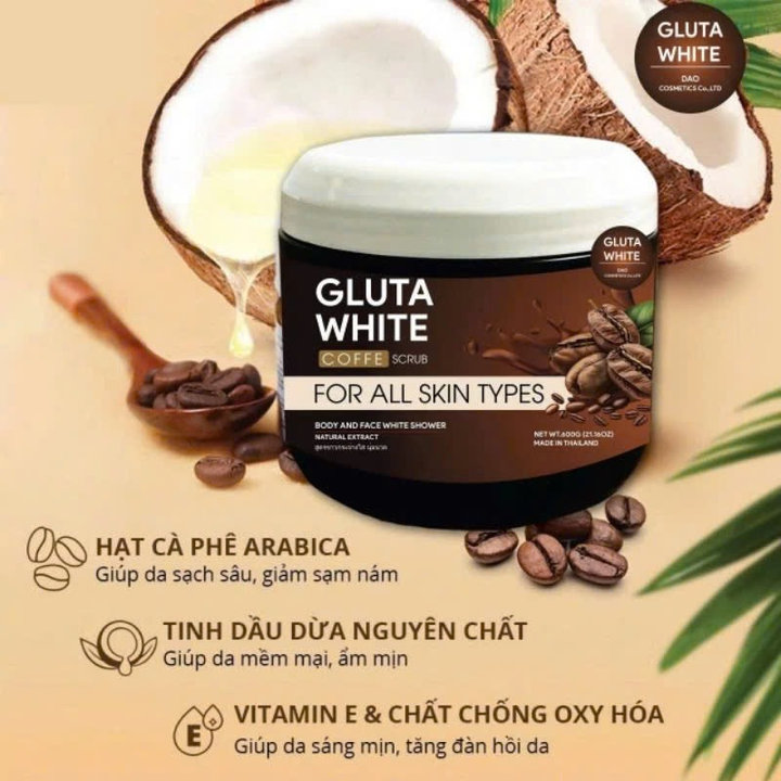 Tẩy Tế Bào Chết Toàn Thân Gluta White Cafe Sạch Da, Mịn Da Dưỡng Kem Body Hũ 600gr – Gdn