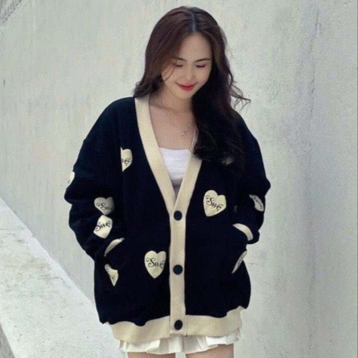 áo Khoác Cardigan Trái Tim Nam Nữ. Chất Nỉ Lót Bông. Hàng Y Hình