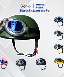 Mũ Bảo Hiểm Nửa đầu Màu Trơn Kèm Kính Thời Trang Chính Hãng B’color