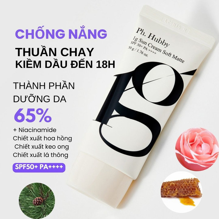 Hộp Kem Chống Nắng Thuần Chay Ph Hubby 1g Sun Cream Soft Matte 50g Mịn Lì