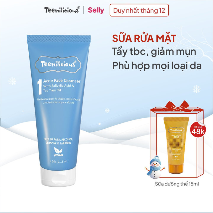 Sữa Rửa Mặt Giảm Mụn đầu đen, đầu Trắng Dành Cho Da Nhạy Cảm Acne Face Cleanser- Teenilicious Tuýp 60g