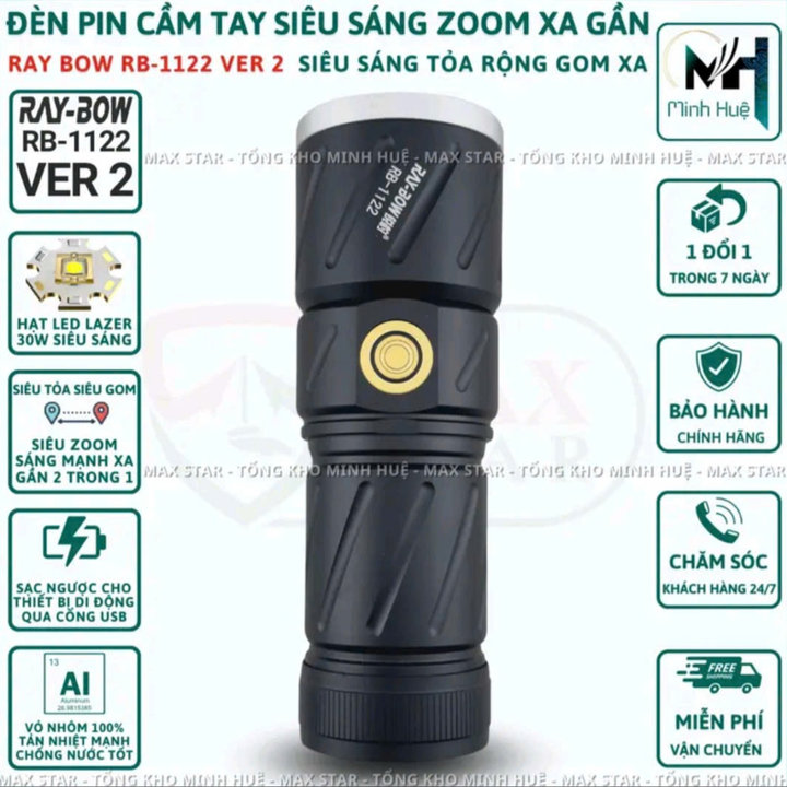 đèn Pin Cầm Tay Siêu Sáng Raybow 1122 Chiếu Xa 700m 30w Zoom Xa Gần Chống Nước Sạc Ngược điện Thoại Gd238 – Lady’s Passion