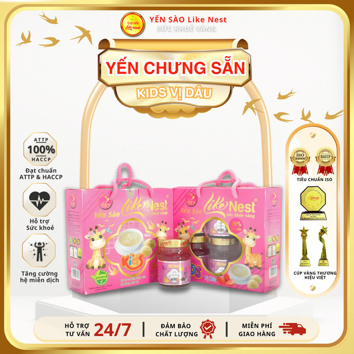 [lốc Mini 6 Hũ 70ml] Like Nest Yến Kids Vị Dâu Chưng Sẵn Cho Bé 35% Yến – Like Beauty