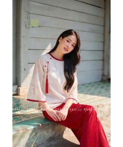 Set Bà Ba Mặc Tết áo Tơ Thêu Hoa Cao Cấp Nút Bọc Phụ Kiện 2 Lớp Phối Quần Tuyết Nhung Mềm Siêu Xinh Tp873