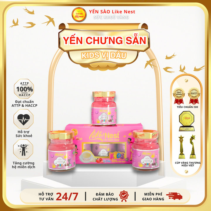[ Lốc Mini 3 Hũ ] Like Nest Yến Chưng Cho Bé Kids Hương Dâu 35% – Like Beauty