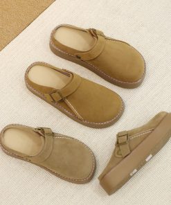 Dép Sục Nữ Mùa đông- Dép Sục Awy Da Lật Viền Chỉ Khuy 4p êm Chân Qccc