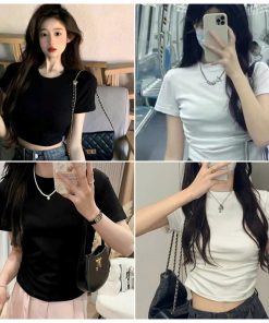 áo Thun Croptop Trơn Bassic Dáng Ngắn Cộc Tay Mùa Hè
