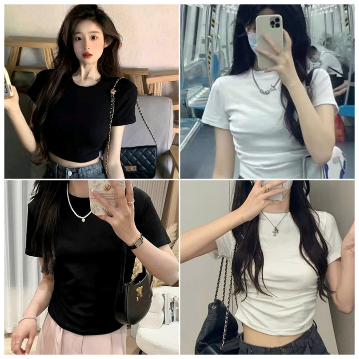 áo Thun Croptop Trơn Bassic Dáng Ngắn Cộc Tay Mùa Hè
