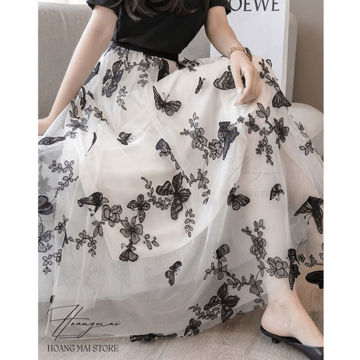 Váy Lưới Bướm Thêu – Hoàng Mai Fashion