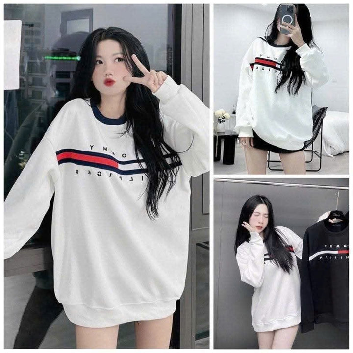 áo Sweater Nỉ Bông Cổ Tròn Dài Tay Form Rộng-chữ Tomy
