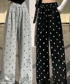 Quần ống Xuông Hoạ Tiết Chữ Aa Trendy Cạp Cao Lưng Chun