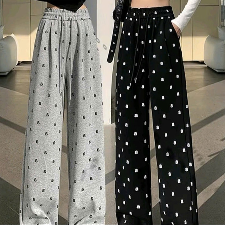 Quần ống Xuông Hoạ Tiết Chữ Aa Trendy Cạp Cao Lưng Chun