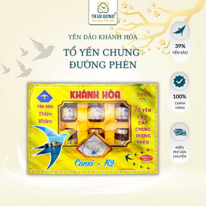 [mua 2 Tặng 1] Yến đảo Khánh Hòa – Tổ Yến Chưng Sẵn đường Phèn 39% – Hộp Quà 6 Hũ X 70ml