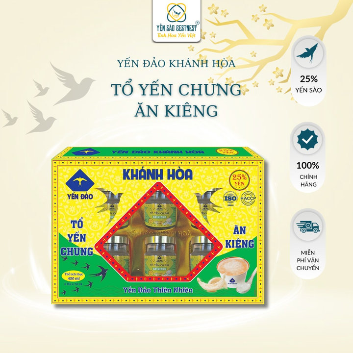 [mua 2 Tặng 1] Yến đảo Khánh Hòa -tổ Yến Chưng Sẵn ăn Kiêng 25% – Hộp Quà 6 Hũ X 70ml