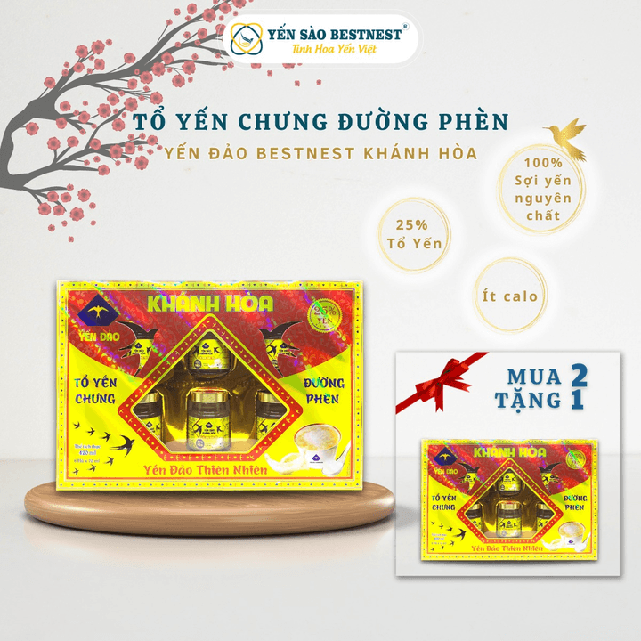 [mua 2 Tặng 1] Yến đảo Khánh Hòa – Tổ Yến Chưng Sẵn đường Phèn 25% – Hộp Quà 6 Hũ X 70ml