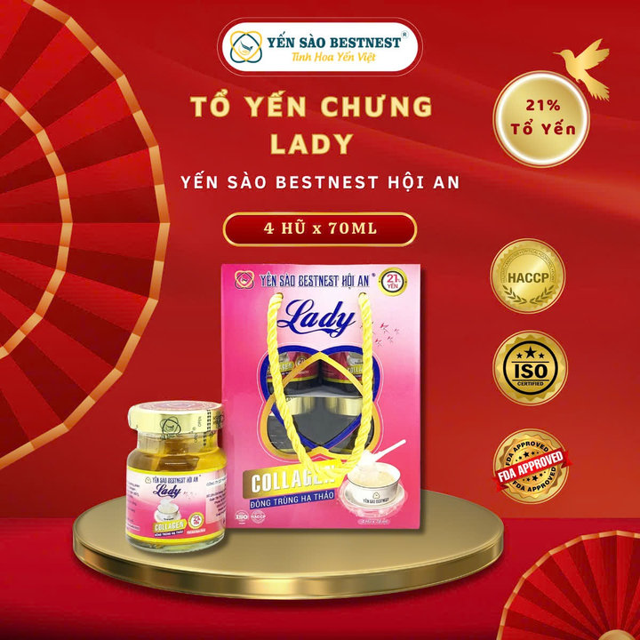 Yến Sào Bestnest Hội An – Yến Sào Chưng Sẵn Lady 21% – Hộp 4 Hũ 4 X 70ml