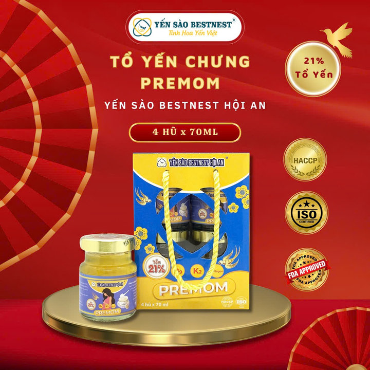 Yến Sào Bestnest Hội An – Yến Sào Chưng Sẵn Premom 21% – Hộp 4 Hũ X 70ml