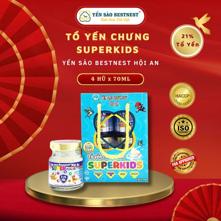 Yến Sào Bestnest Hội An – Yến Sào Chưng Sẵn Superkid’s 21% – Hộp 4 Hũ X 70ml