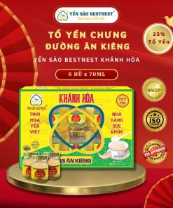 Yến Sào Bestnest Khánh Hoà – Tổ Yến Chưng Sẵn đường ăn Kiêng 25% (hộp 6 Hũ X 70ml)