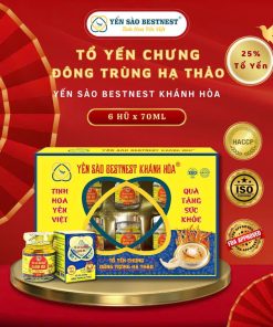 Yến Sào Bestnest Khánh Hoà – Tổ Yến Chưng Sẵn đông Trùng Hạ Thảo 25% (hộp 6 Hũ X 70ml)