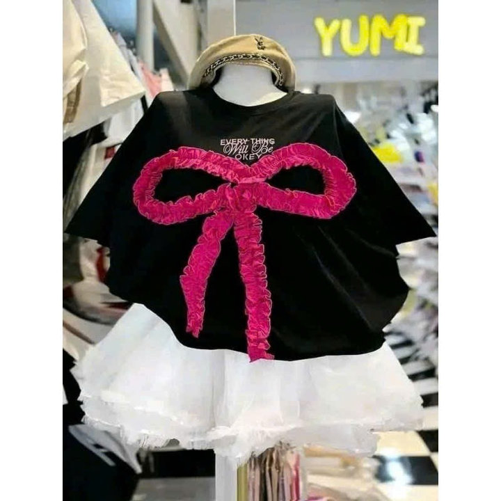 áo Phông Nơ Rúm Form Rộng Tay Lỡ Hình Nơ Rúm Cotton Su
