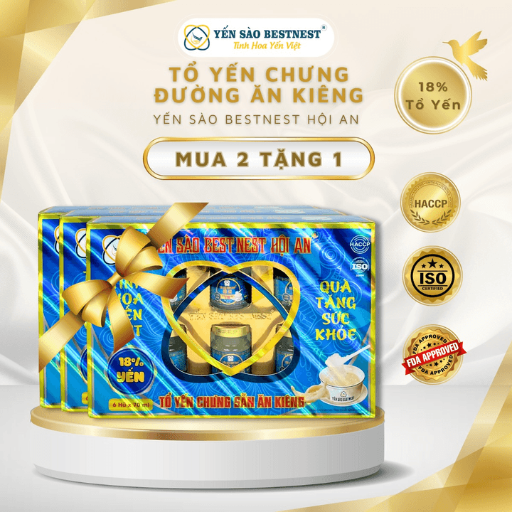 [mua 2 Tặng 1] Yến Sào Bestnest Hội An – Tổ Yến Chưng Sẵn đường ăn Kiêng 18% – Hộp Quà 6 Hũ X 70ml