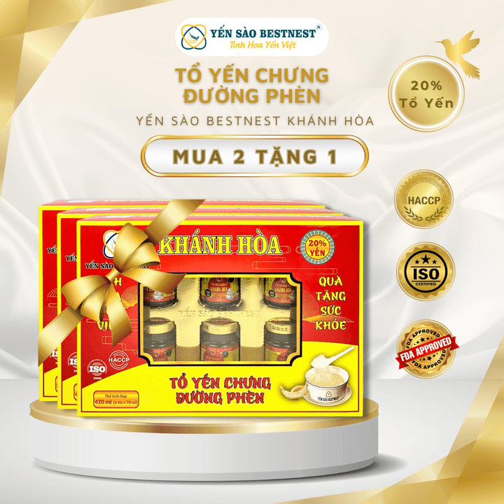 [mua 2 Tặng 1] Yến Sào Bestnest Khánh Hoà – Tổ Yến Chưng Sẵn đường Phèn 20% (hộp 6 Hũ X 70ml)