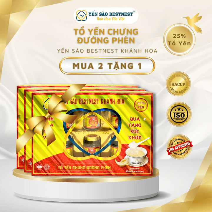 [mua 2 Tặng 1] Yến Sào Bestnest Khánh Hoà – Tổ Yến Chưng Sẵn đường Phèn 25% (hộp 6 Hũ X 70ml)