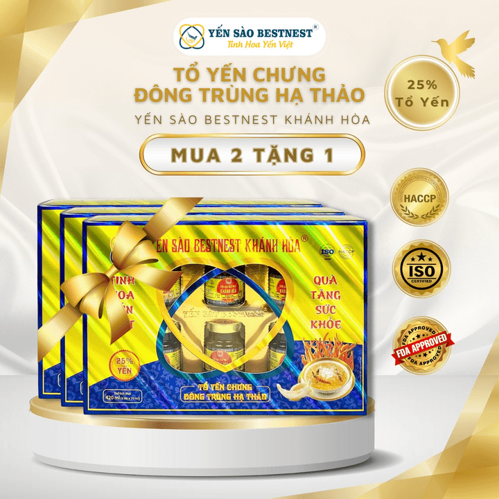 [mua 2 Tặng 1] Yến Sào Bestnest Khánh Hoà – Tổ Yến Chưng Sẵn đông Trùng Hạ Thảo 25% (hộp 6 Hũ X 70ml)