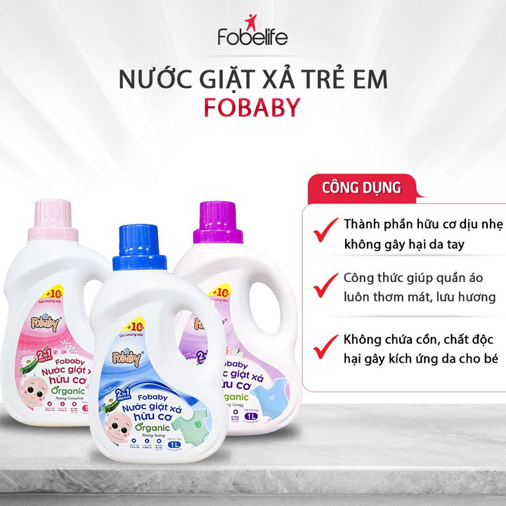 Nước Giặt Xả Hữu Cơ Em Bé Fobaby 1000ml Lưu Hương Lâu An Toàn Cho Bé- Fobelife