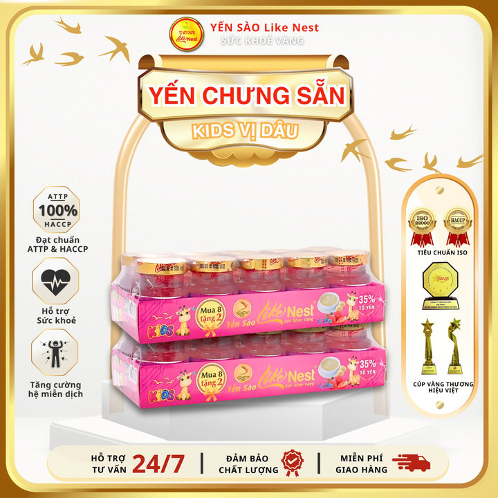 [khay 10 Hũ] Yến Chưng Dâu Likenest 35% Tổ Yến – Like Beauty