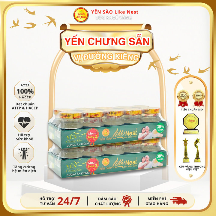 [khay 10 Hũ] Yến Chưng đường Kiêng Likenest 32% Tổ Yến – Like Beauty