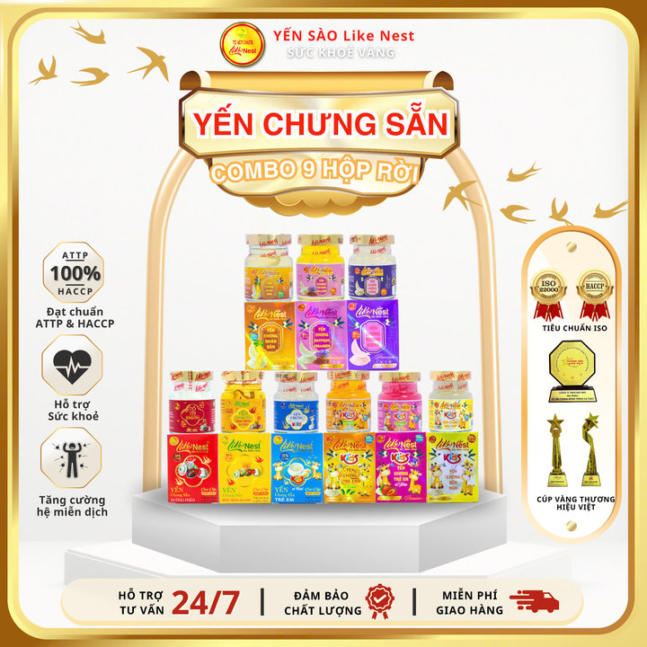 [combo 9 Hộp Rời đủ Vị] Yến Chưng 9 Vị Like Nest 35% Tổ Yến