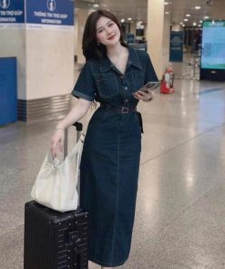 Đầm Denim Nhún Eo Túi Hộp Kèm Dây Nịt Bt125D-Sam Store