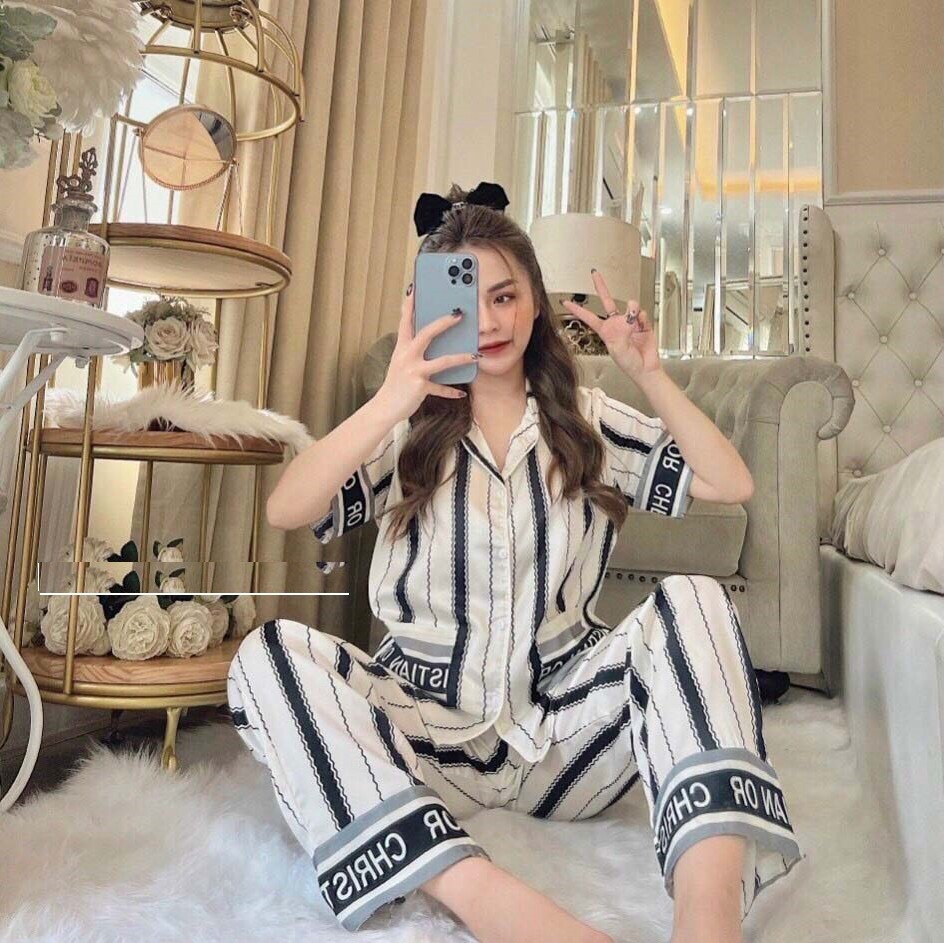 đồ Mặc Nhà Pijama Lụa Latin Thiết Kế Tay Ngắn Quần Dài Freesize – Sam