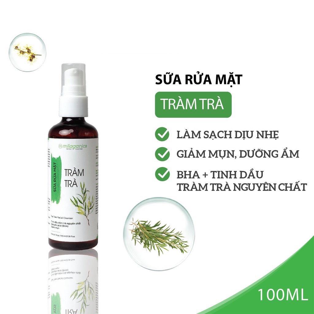 Sữa Rửa Mặt Ngừa Mụn Tinh Dầu Tràm Trà 100ml – Milaganics