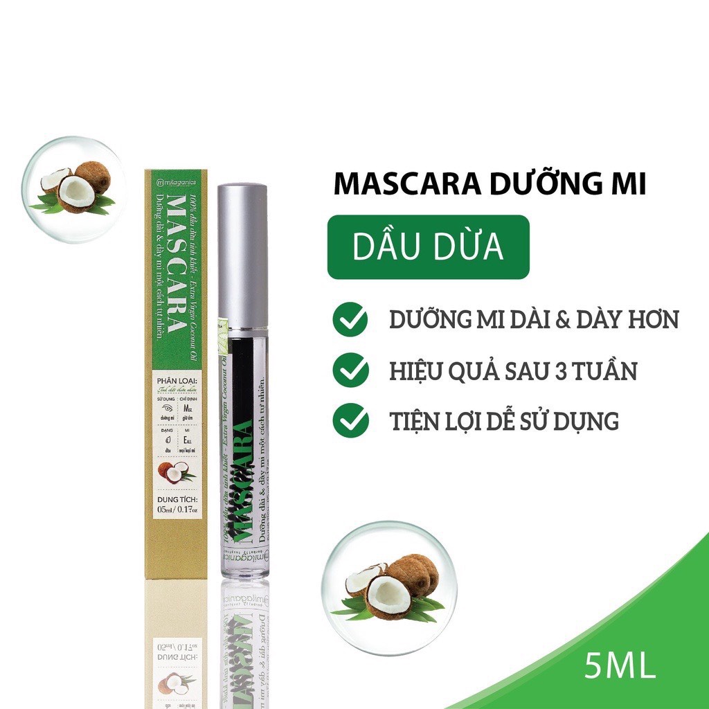 Mascara Dưỡng Mi Dầu Dừa Nguyên Chất 5ml – Milaganics