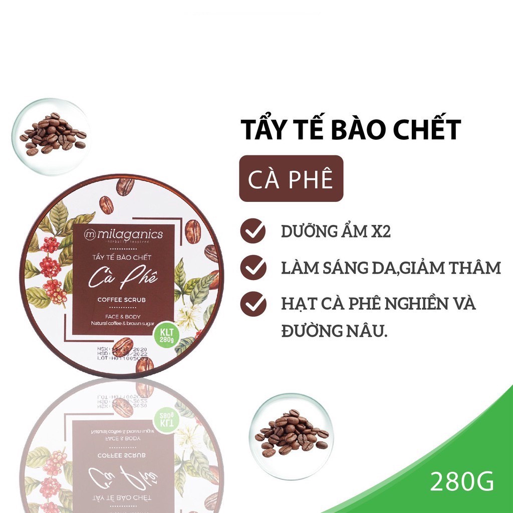 Tẩy Tế Bào Chết Body & Mặt Scrub Coffee Whitening – Milaganics