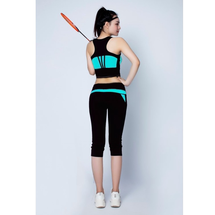 Bộ Tập Thể Thao Nữ Quần Lửng Phối Lưới áo Croptop Dl503 Màu Xanh Bích – Ansa Sport