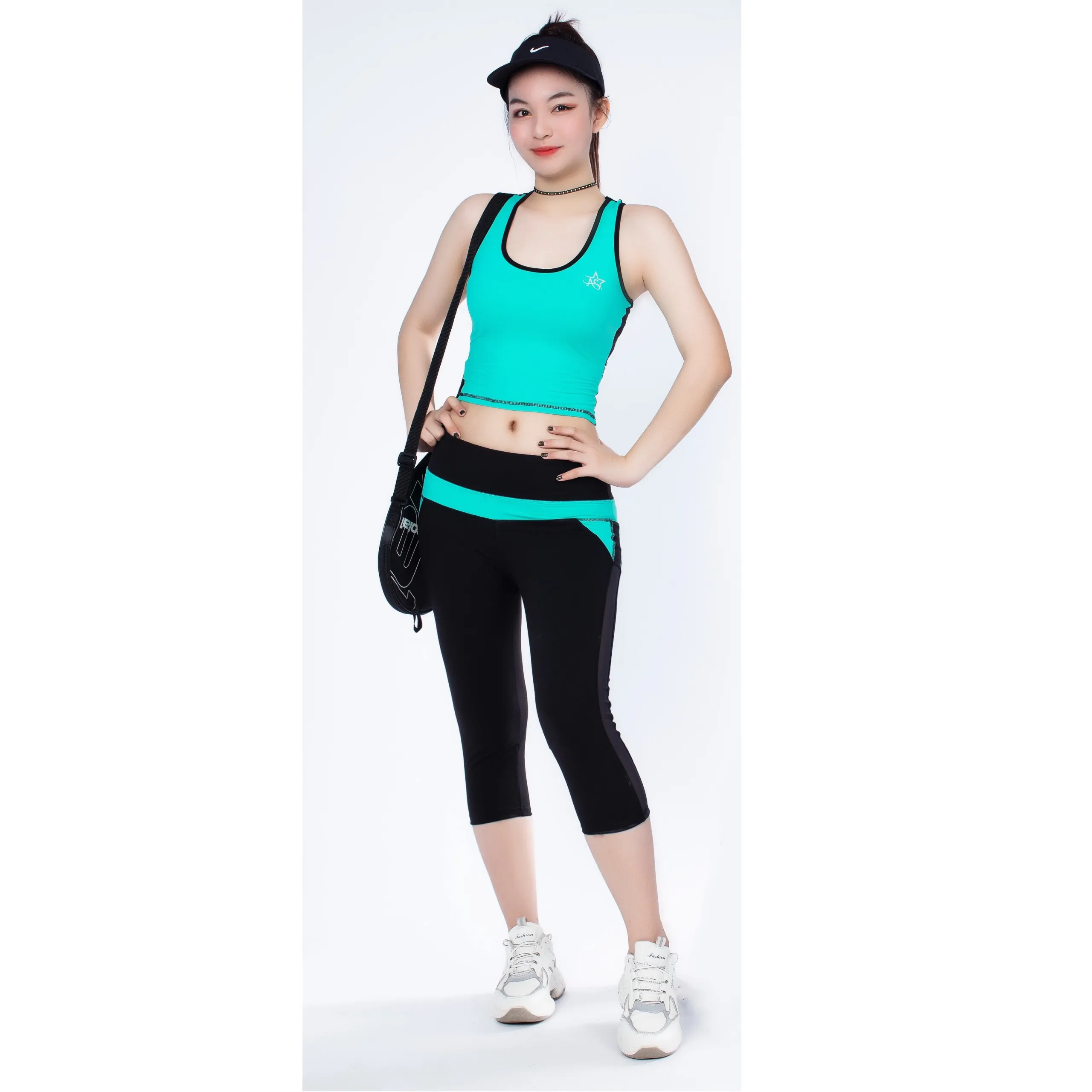 Bộ Tập Thể Thao Nữ Quần Lửng Phối Lưới áo Croptop Dl503 Màu Xanh Bích – Ansa Sport