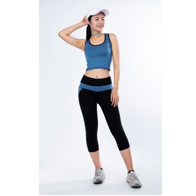 Bộ Tập Thể Thao Nữ Quần Lửng Phối Lưới áo Croptop Dl504 Màu Xanh Dương – Ansa Sport