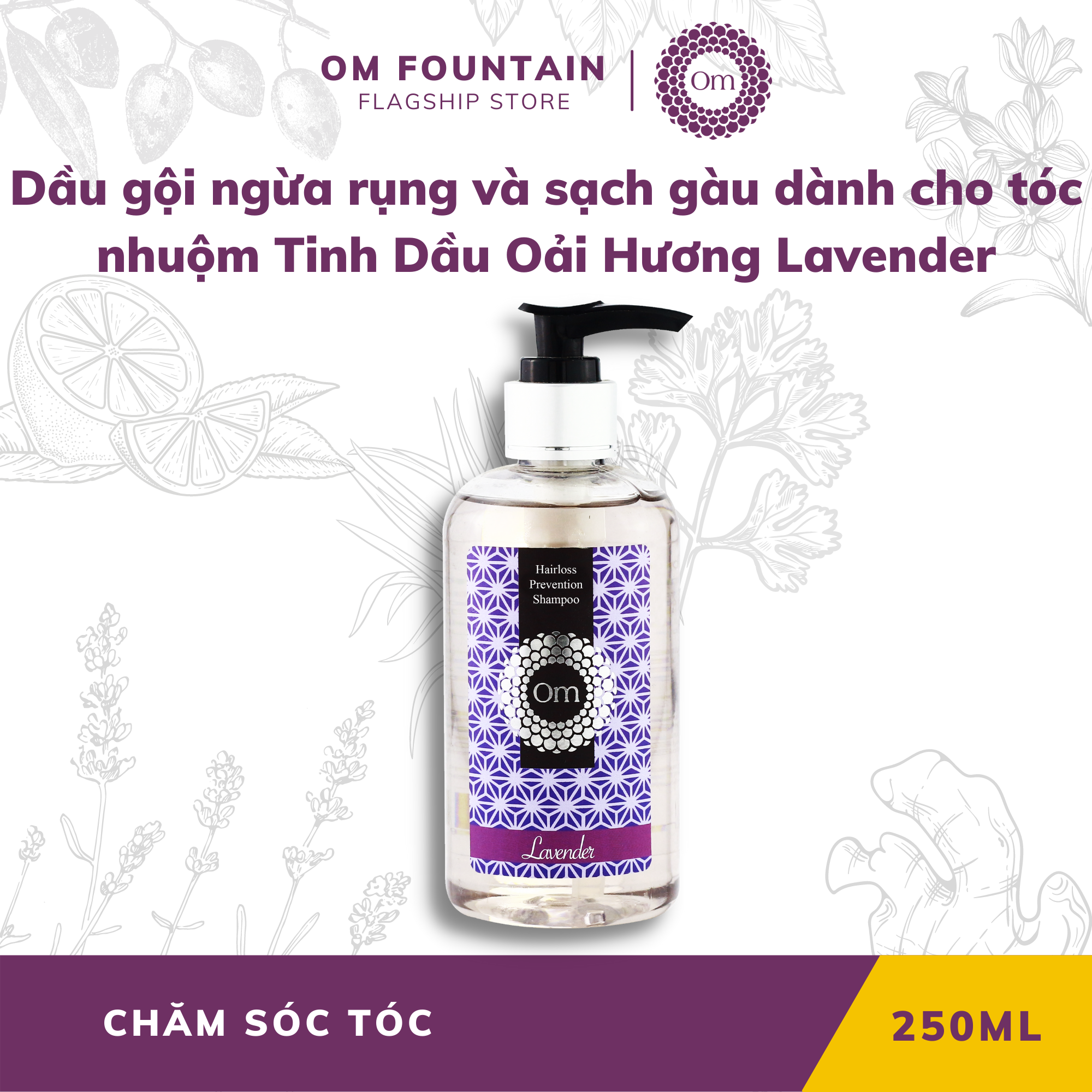 Dầu Gội Ngừa Rụng Và Sạch Gàu Dành Cho Tóc Nhuộm Tinh Dầu Oải Hương Lavender 250ml – Om Fountain