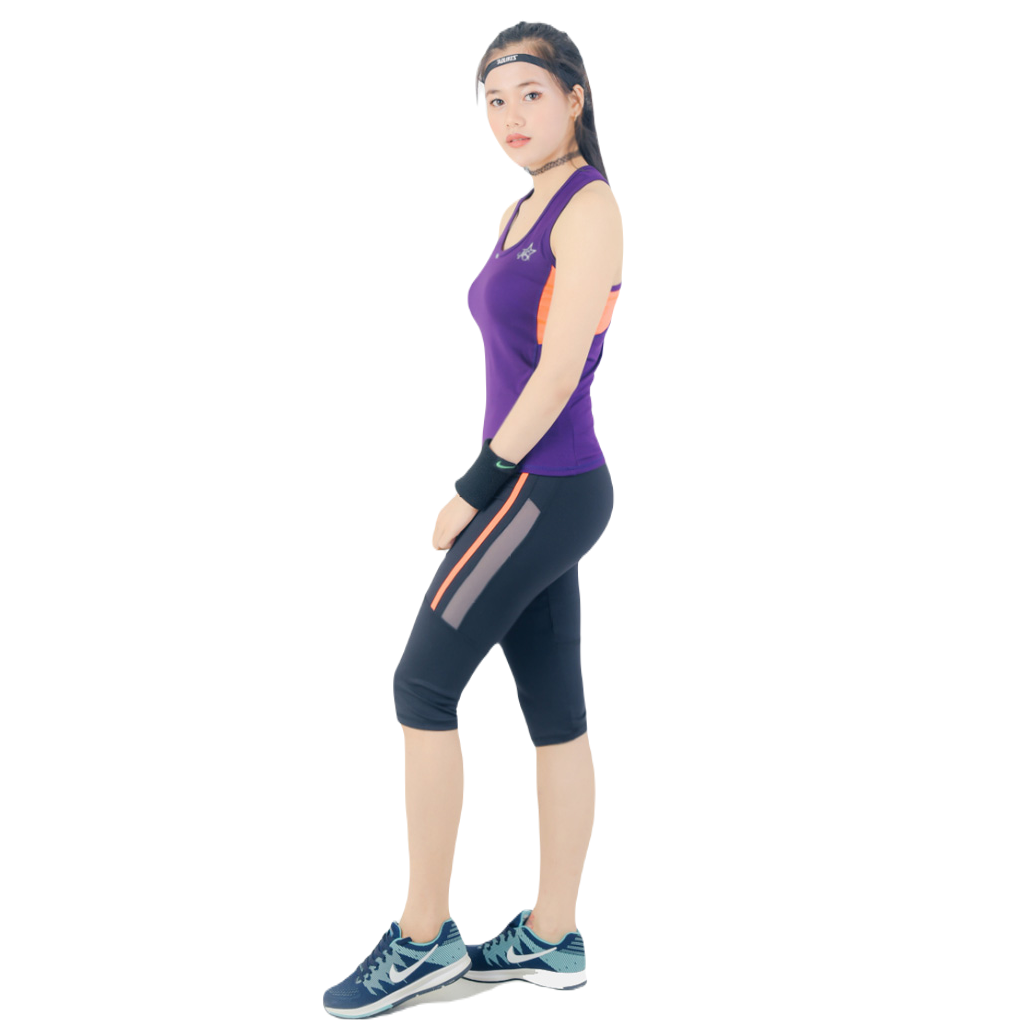 Bộ Tập Thể Thao Nữ Quần Lửng áo 3 Lỗ Phối Màu Dl1202 Màu Tím – Ansa Sport