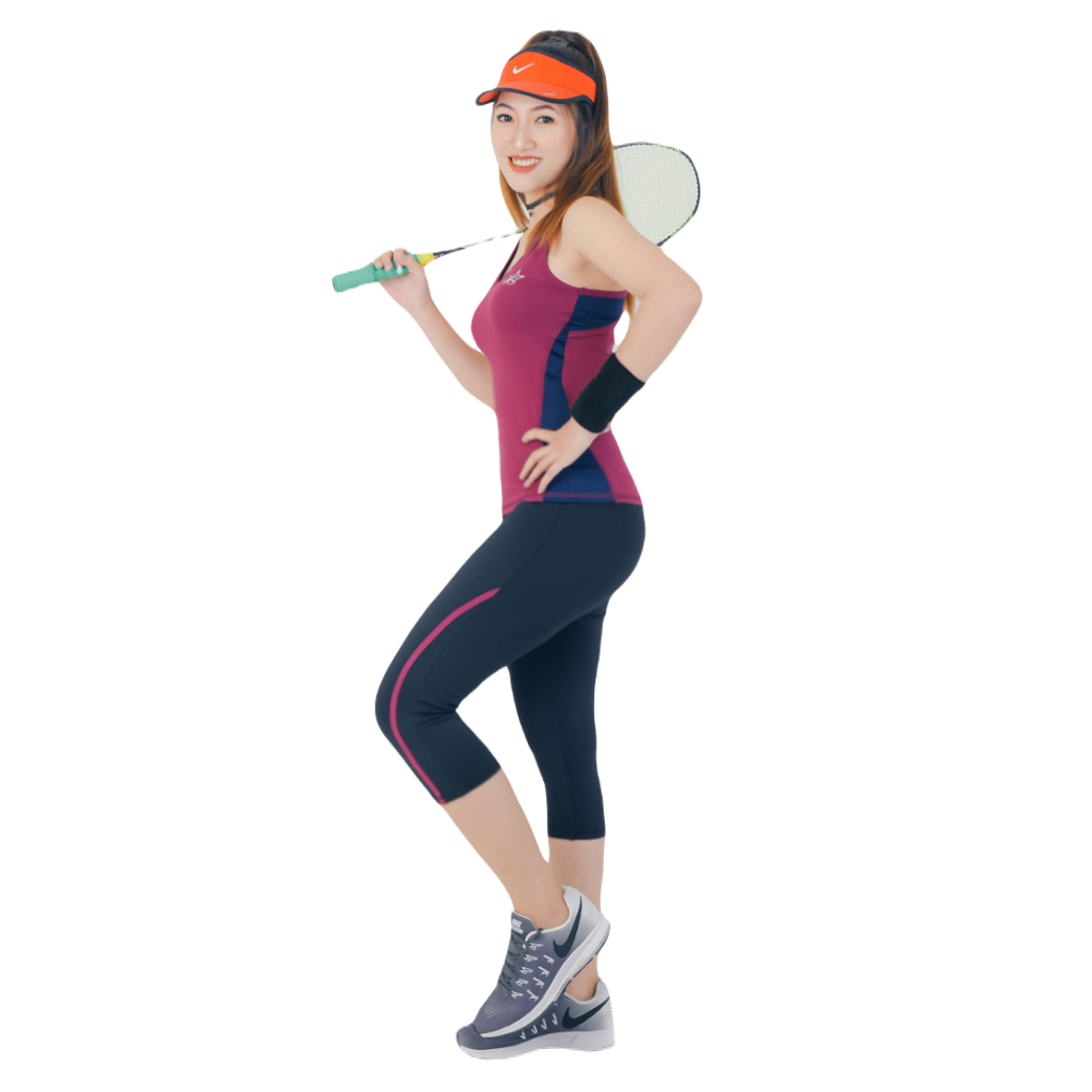 Bộ Tập Thể Thao Nữ Quần Lửng áo 3 Lỗ Phối Viền Màu Dl1502 Màu đỏ đô – Ansa Sport