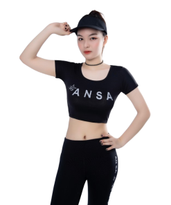 Bộ Tập Thể Thao Nữ Quần Dài áo Croptop Có Tay Dd302 Màu đen – Ansa Sport