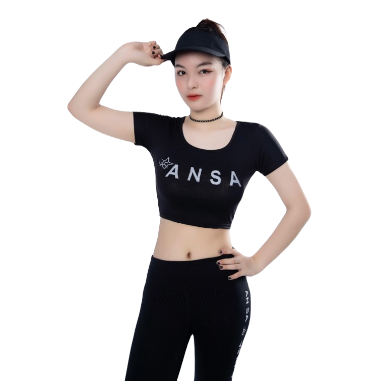 Bộ Tập Thể Thao Nữ Quần Dài áo Croptop Có Tay Dd302 Màu đen – Ansa Sport