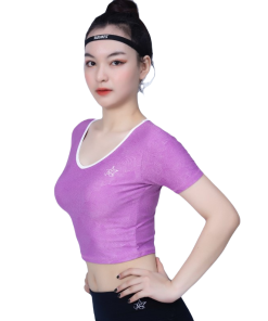 Bộ Thể Thao Nữ Quần Short Chữ V áo Croptop Có Tay Dn102 Màu Tím – Ansa Sport