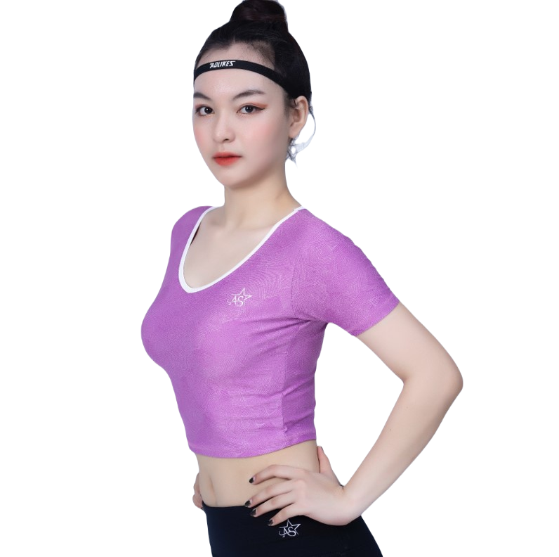 Bộ Thể Thao Nữ Quần Short Chữ V áo Croptop Có Tay Dn102 Màu Tím – Ansa Sport