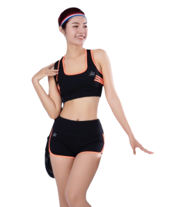 Bộ đồ Tập Thể Thao Nữ Quần đùi áo Bra Phối Viền Màu Dn106 Màu đen Viền Cam – Ansa Sport