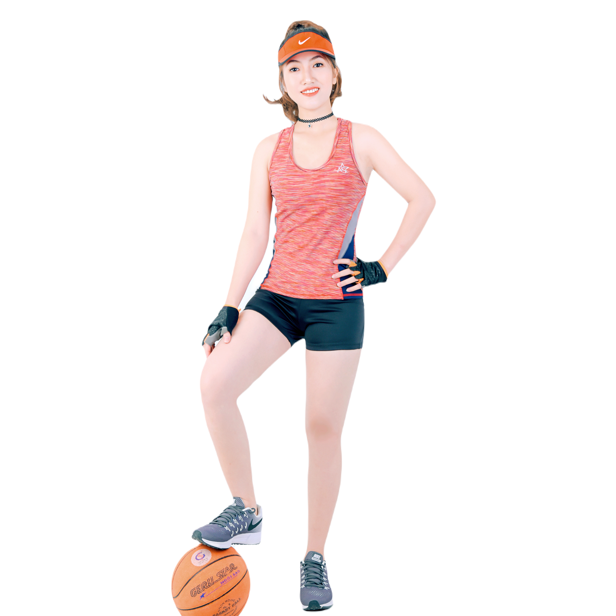 Bộ đồ Tập Thể Thao Nữ Quần đùi áo 3 Lỗ Phối Màu Dọc Bên Hông Dn108 Màu Cam – Ansa Sport
